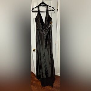 NWT JOVANI SZ 14 Black Halter Formal Dress with Train #D5008 (SEE NOTES)